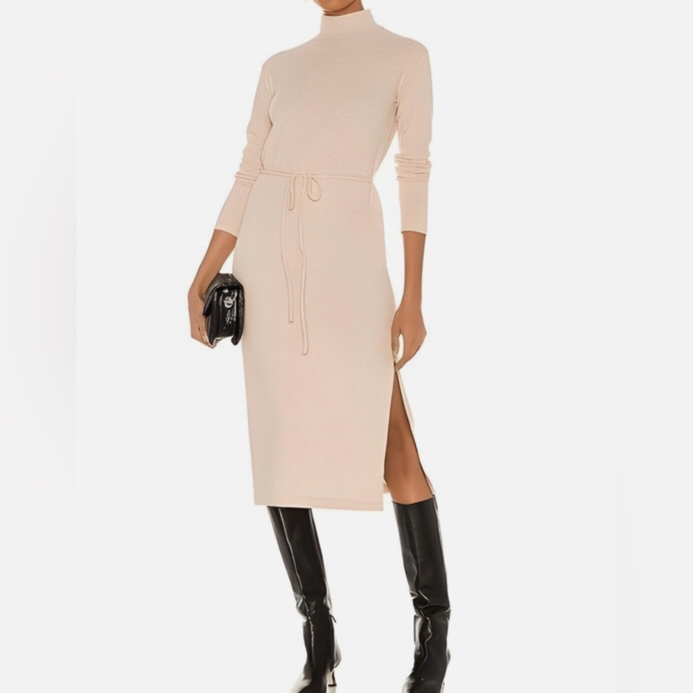 Vince Long Sleeve Mock Neck Knit Turtleneck Midi Sweater Dress